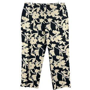 Liz‎ Claiborne Women's Floral Black Tan Cropped Pants Size 14 Zip Side Mid Rise